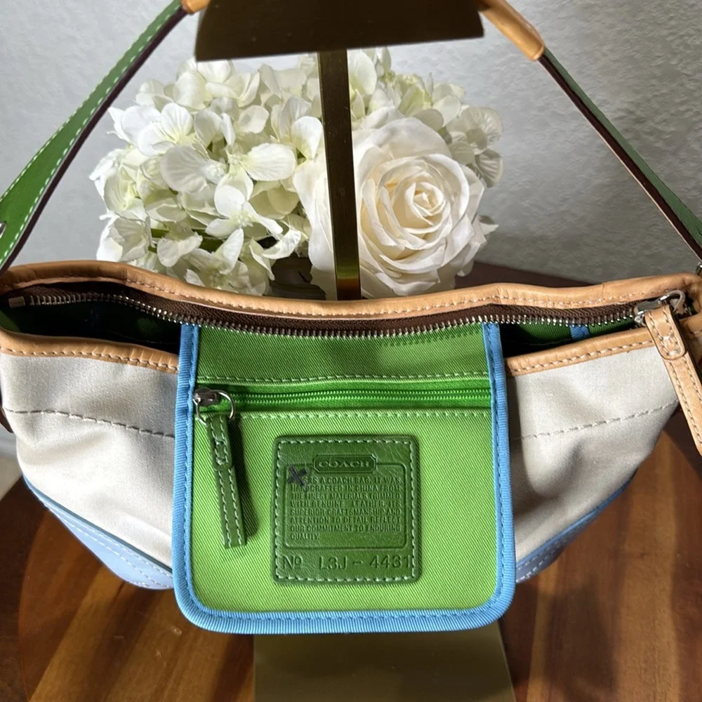 Coach RARE Y2K SoHo Blue & green Leather/Twill Hobo
Shoulder Bag L3J-4431 - Picture 12 of 13
